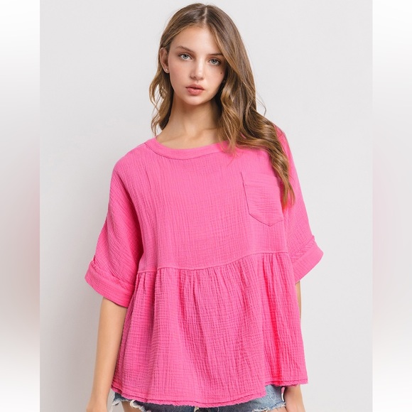 41 Boho Oversized Gauze Short Sleeve Top - Picture 3 of 6